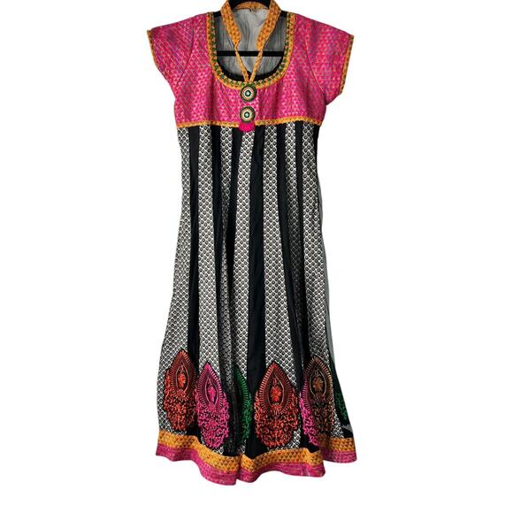 Womens Dress Size L Made in Italy Mixed Print Panels Embroidered Peasant Boho - Picture 1 of 13